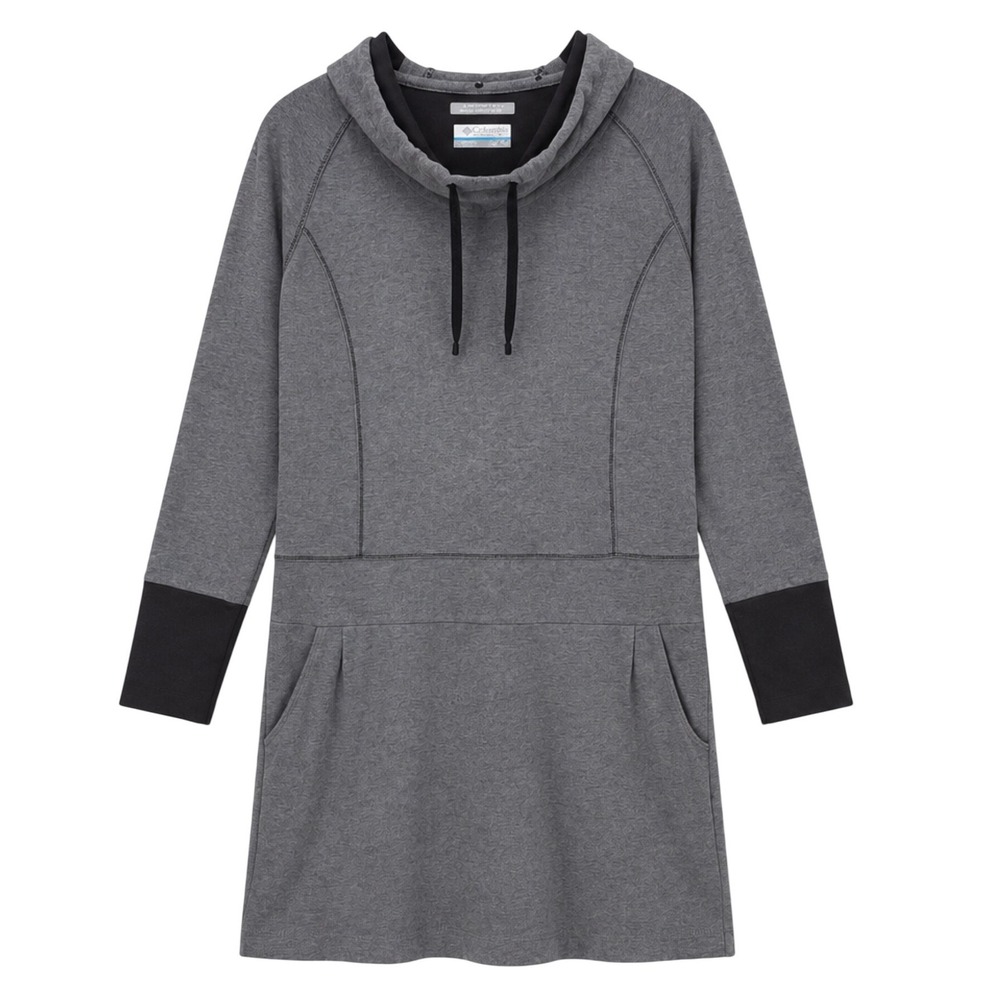 Columbia Omni-Wick Womens Heather Grey Hooded Long Sleeve Dress with Pockets - Picture 1 of 7
